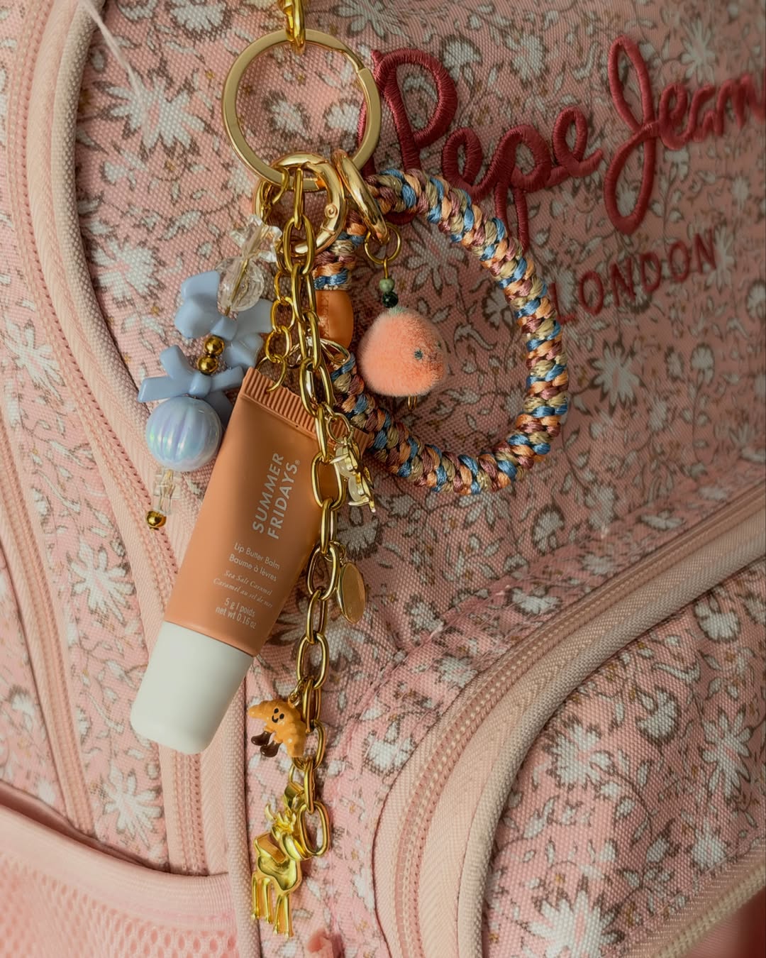 Charms clipped onto a bag