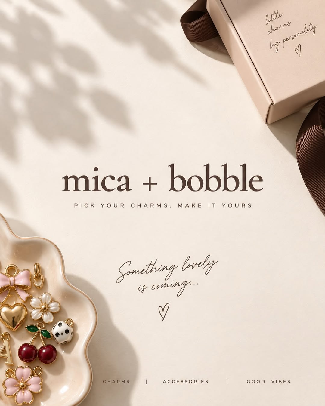 mica + bobble card with charms